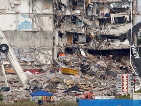 Rescue efforts were halted at the site of a partially collapsed residential building in Surfside, near Miami Beach, Florida, on July 1, 2021.