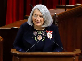 Mary Simon speaks after being sworn in as Canada's first Indigenous Governor General, in Ottawa on July 26, 2021.