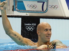 Brent Hayden wins the Bronze in the 100m freestyle during the 2012 Olympic Summer Games in London, England August 1, 2012. Photo by Dave Abel/Toronto Sun/QMI