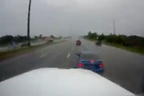 Toyota Corolla cutting and stopping in front of transport truck on ON-401