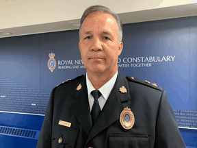 Royal Newfoundland Constabulary Supt. Tom Warren said Wednesday, July 21, 2021 at the force's provincial headquarters in St. John's, N.L., the force is looking into potential sexual harassment complaints made against four potential officers, with one of those officers now identified.