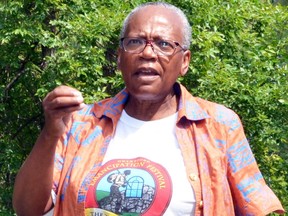 Nova Scotia Senator Wanda Thomas Bernard speaks Saturday morning at the Owen Sound Emancipation Festival at Harrison Park.