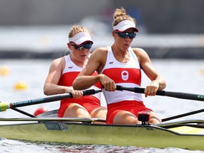 Tokyo 2020 Olympics - Rowing - Women's Pair - Final A - Sea Forest Waterway, Tokyo, Japan - July 29, 2021. Caileigh Filmer of Canada and Hillary Janssens of Canada in action REUTERS/Leah Millis