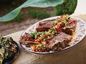 Ribeye steak with smoky pepper salad from Chasing Smoke