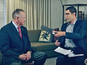 Roy Moore, the former chief justice of Alabama's Supreme Court, realizes he is not receiving an award from Sacha Baron Cohen for supporting Israel.