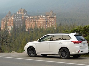 The 2022 Mitsubishi Outlander 2022 with the iconic Banff Springs Hotel — dubbed the 'Castle in the Rockies' — in the background.