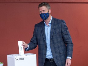 Nova Scotia Premier Iain Rankin casts his ballot in the provincial election in Halifax on July 30, 2021.