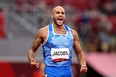 Lamont Marcell Jacobs of Team Italy reacts after winning the Men's 100m Final on day nine of the Tokyo 2020 Olympic Games at Olympic Stadium on August 01, 2021 in Tokyo, Japan. (Photo by David Ramos/Getty Images)