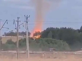 Screenshot of an explosion at a military warehouse in Kazakhstan.