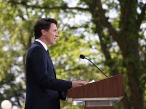 Prime Minister Justin Trudeau speaks during a news conference at Rideau Hall after asking Governor General Mary Simon to dissolve Parliament on Aug. 15, 2021 in Ottawa.