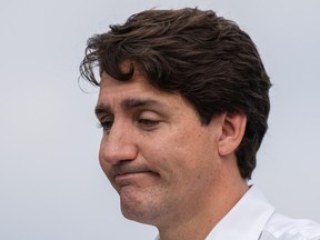 Justin Trudeau looks on during a news conference at Patro Roc-Amadour community centre during his election campaign tour in Quebec City, Quebec, Canada, August 26, 2021.