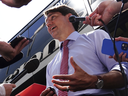 Prime Minister Justin Trudeau talks with reporters after taking part in a virtual G7 meeting on the crisis in Afghanistan virtually from Hamilton, Ont., on Tuesday, Aug 24, 2021.