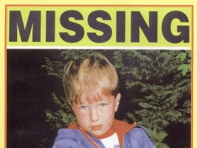 Detail from one of the original missing posters printed after the 1991 of Victoria boy Michael Dunahee.