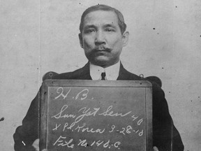 A 1910 photo of Sun Yat-sen taken by the U.S. Immigration and Naturalization Service. Soon after this photo was taken, Sun would embark on a secret fundraising trip through the Chinatowns of Western Canada.