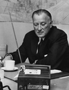 Pierre Sevigny pictured watching election results in Montreal in 1963.