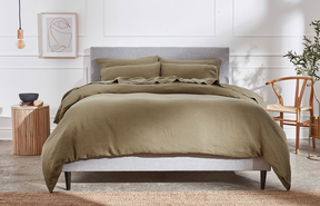 Silk & Snow’s Duvet Cover and Pillow Case Set in Olive Green.