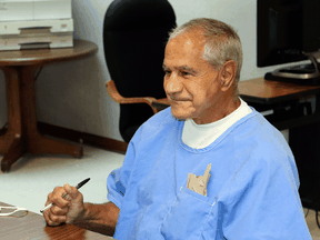 Sirhan Sirhan at his parole hearing on Friday, Aug. 27, 2021, in San Diego.