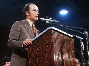 Prime Minister Pierre Trudeau gives a speech on election night in 1972.
