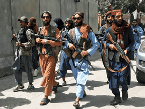 Taliban fighters patrol in Kabul, Afghanistan, Aug. 18, 2021.