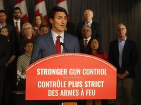Prime Minister Justin Trudeau delivers a speech on gun control in Toronto, in 2019.