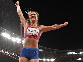 USA's Valarie Allman reacts while competing in the women's discus throw final during the Tokyo 2020 Olympic Games.