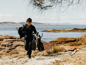 Chef Analiese Gregory heads home with wild catch from Fossil Cove, Blackmans Bay in southern Tasmania