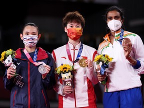 Dee Hsu — commonly known as "Little S." — made the comment in an Instagram post Sunday during the women's singles badminton final between Tai Tzu-ying (left) of Taiwan and Chen Yufei of China (middle).