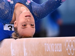 Canada's Elsabeth Black competes in the artistic gymnastics women's balance beam final of the Tokyo 2020 Olympic Games.