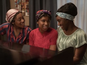 "Ree-ree-ree-ree-spect!" From left, Hailey Kilgore, Jennifer Hudson and Saycon Sengbloh in Respect.