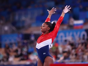 Tokyo 2020 Olympics - Gymnastics - Artistic - Women's Team - Final - Ariake Gymnastics Centre, Tokyo, Japan - July 27, 2021. Simone Biles of the United States in action on the vault.