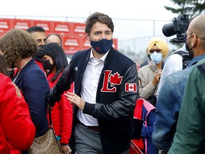 Liberal Leader Justin Trudeau Prime Minister greets supporters in Calgary on Aug. 19, 2021.