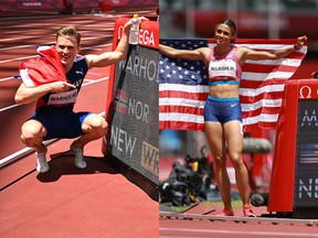 Karsten Warholm and Sydney McLaughlin both crushed their own world records in the 400m hurdles this week. (REUTERS/Dylan Martinez, REUTERS/Kai Pfaffenbach)