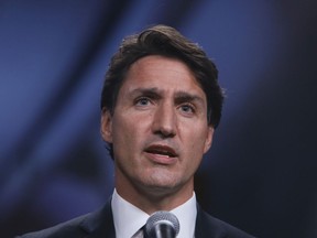 Canada's Prime Minister and Liberal Leader Justin Trudeau speaks to the media following the French-language leaders debate during the Canadian federal election campaign in Gatineau, Quebec, Canada on September 8, 2021.