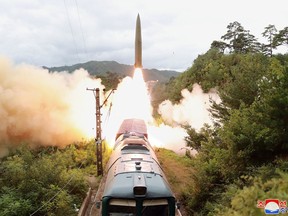 A test firing drill of a railway-borne missile regiment.