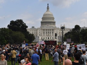 Demonstrators gather for the 'Justice for J6' rally in Washington, DC, on Sept. 18.