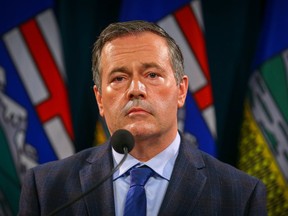 Alberta Premier Jason Kenney during a news conference regarding the surging COVID cases in the province in Calgary on Wednesday, September 15, 2021.