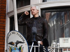 In this file photo taken on May 19, 2017 Wikileaks founder Julian Assange speaks on the balcony of the Embassy of Ecuador in London.