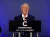 Former Prime Minister Brian Mulroney speaks at a campaign event with Conservative Leader Erin O’Toole in Orford, Quebec, on September 15, 2021.