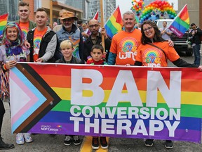 Members of a working group that had been tasked with banning gay conversion therapy in Alberta acted as marshals of this yearÕs Calgary Pride Parade in downtown Calgary on Sunday September 1, 2019. Gavin Young/Postmedia