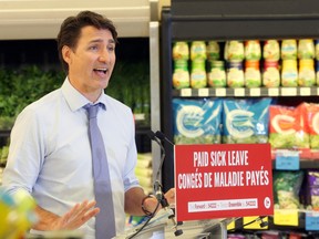 Liberal Leader Justin Trudeau makes an announcement at a Winnipeg grocery store on Aug. 20.