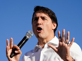 Liberal Prime Minister Justin Trudeau speaks at an election campaign stop on the last campaign day before the election, in Montreal, Que.