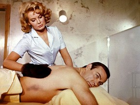 Molly Peters provides the massage to Sean Connery's James Bond in the 1965 film Thunderball.