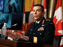 Maj.-Gen. Dany Fortin speaks at a news conference on the COVID-19 pandemic on January 15, 2021, a time when he was vice-president of logistics and operations at the Public Health Agency of Canada.