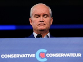 Conservative party leader Erin O'Toole at a press conference in Ottawa, Ontario, Canada the day after the election, Sept. 21, 2021. REUTERS/Patrick Doyle