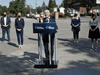 Conservative Party Leader Erin O’Toole speaks while local candidates stand behind his during a campaign stop in Russell, Ont., on September 14, 2021.