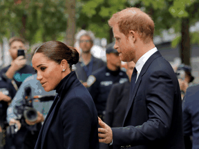Prince Harry and Meghan, Duke and Duchess of Sussex, visit the 9/11 Memorial in Manhattan, New York City, September 23, 2021.