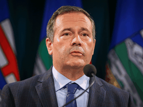 Alberta Premier Jason Kenney during a news conference regarding the surging COVID cases in the province in Calgary on Wednesday, September 15, 2021.
