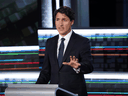 Liberal Leader Justin Trudeau speaks during the second French-language leaders debate, in Gatineau, Quebec, September 8, 2021.