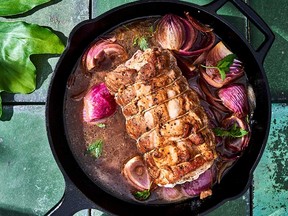Lomito de cerdo al tamarindo y menta — tamarind-braised pork loin with mint — from Colombiana