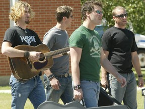 Nickelback shoots a music video in lead singer Chad Kroeger's hometown of Hanna, Alta., in 2005.